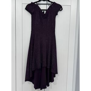 Windsor Purple Glitter Fit & Flare Hi-Low Dress Cowl Neck Cap Sleeve M